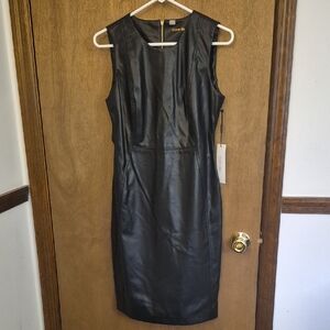Calvin Klein Black Faux Leather Midi Dress